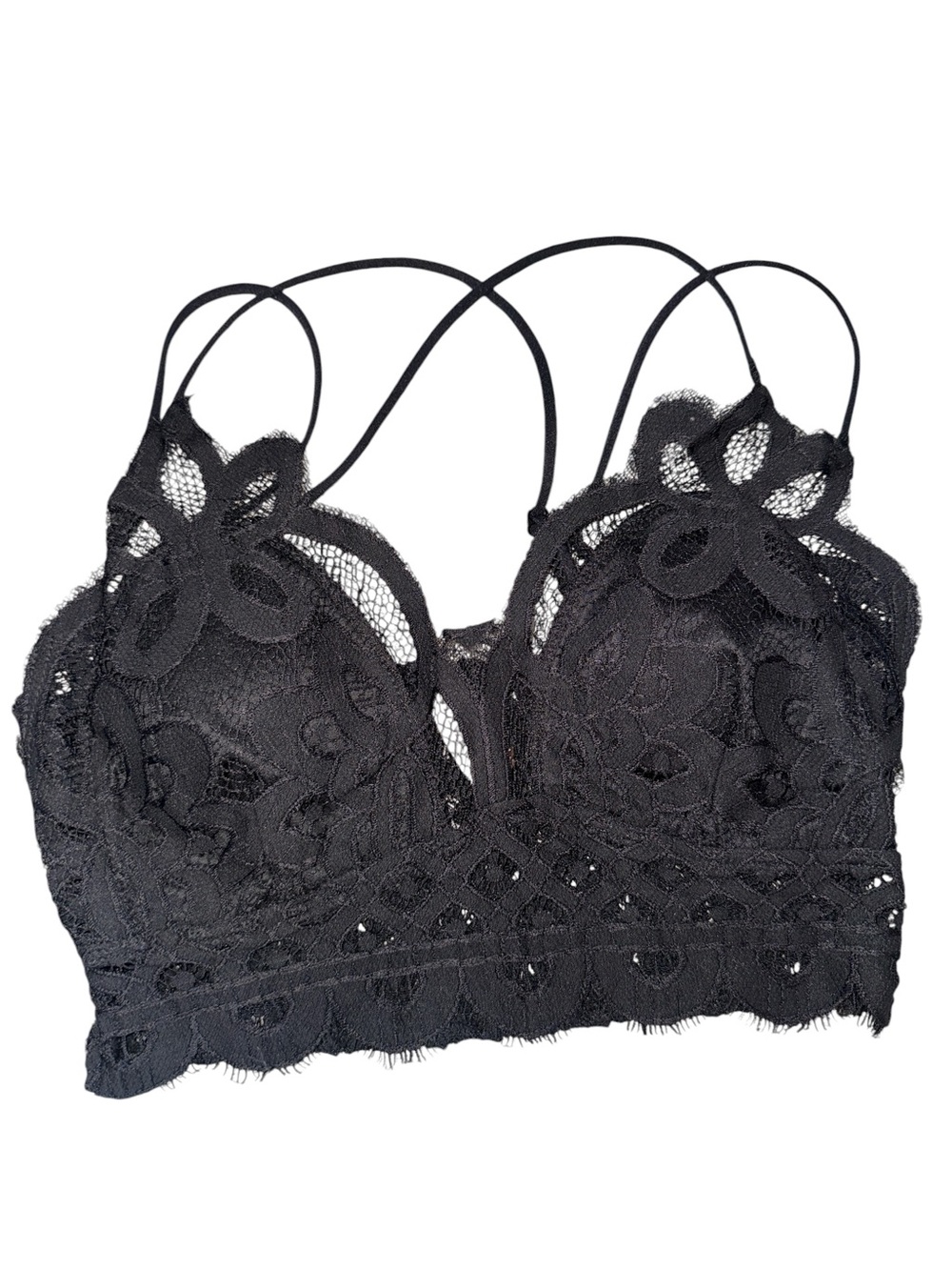 Zenana Outfitters Black Floral Lace Strappy Bralette